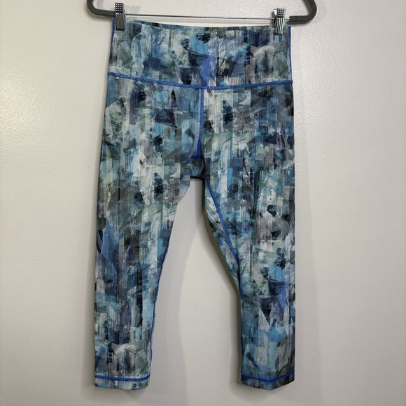 lululemon athletica Pants - Lululemon Wunder Under High Rise Crop Women's Size 10 Sun Dazed Multi Blue
